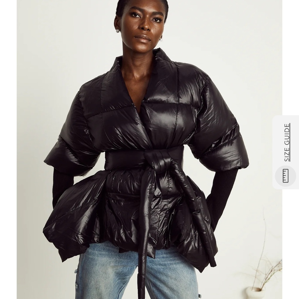 Black Puffer Belted Jacket